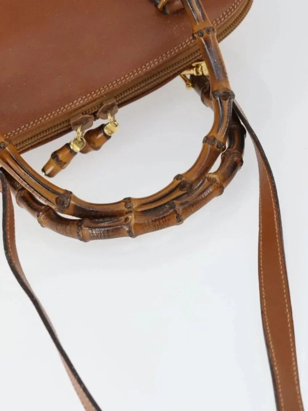 GUCCI Bamboo Hand Bag Leather 2way Brown Gold 000 122 0290 Auth 168572